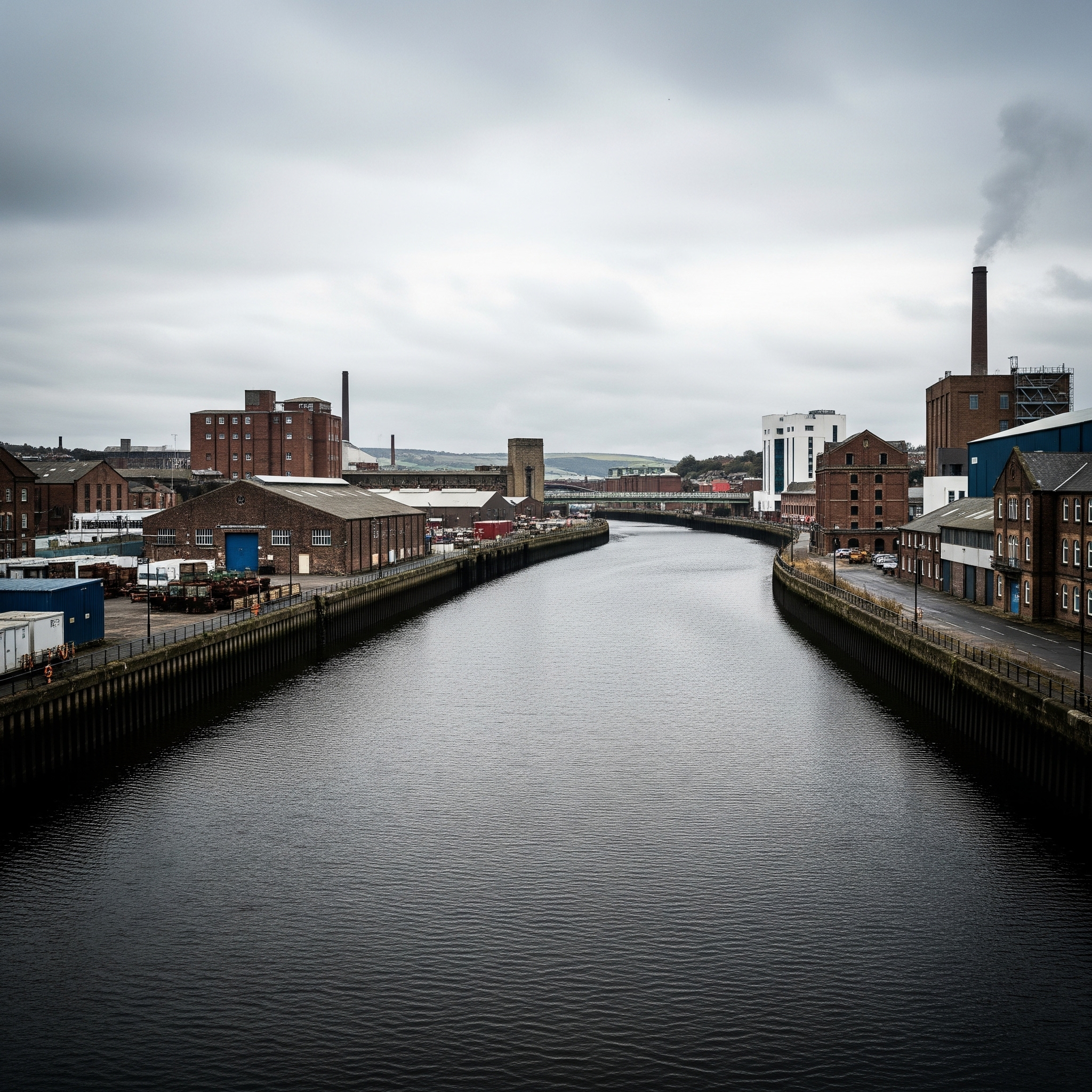 UK river with industrial background